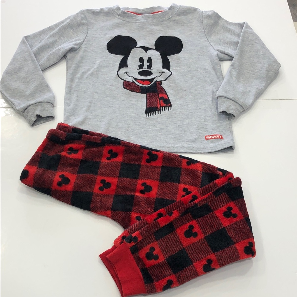 Disney Mickey Mouse Pajama Set Kids Size Small (6) | Fleece Plaid Pants